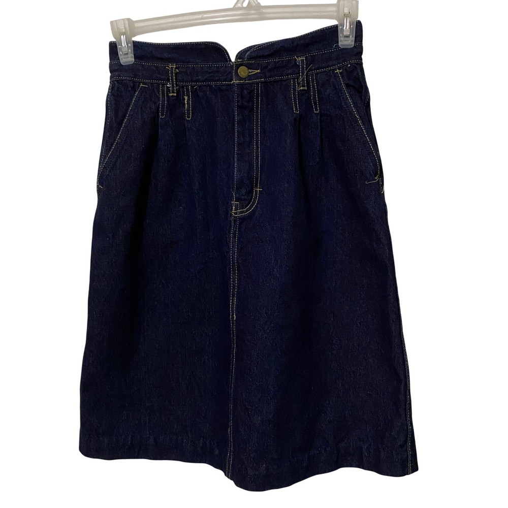 Vtg 80s‎ Gitano A-line Denim Skirt Granola Chic Clean Girl Modest Dark Blue Wash